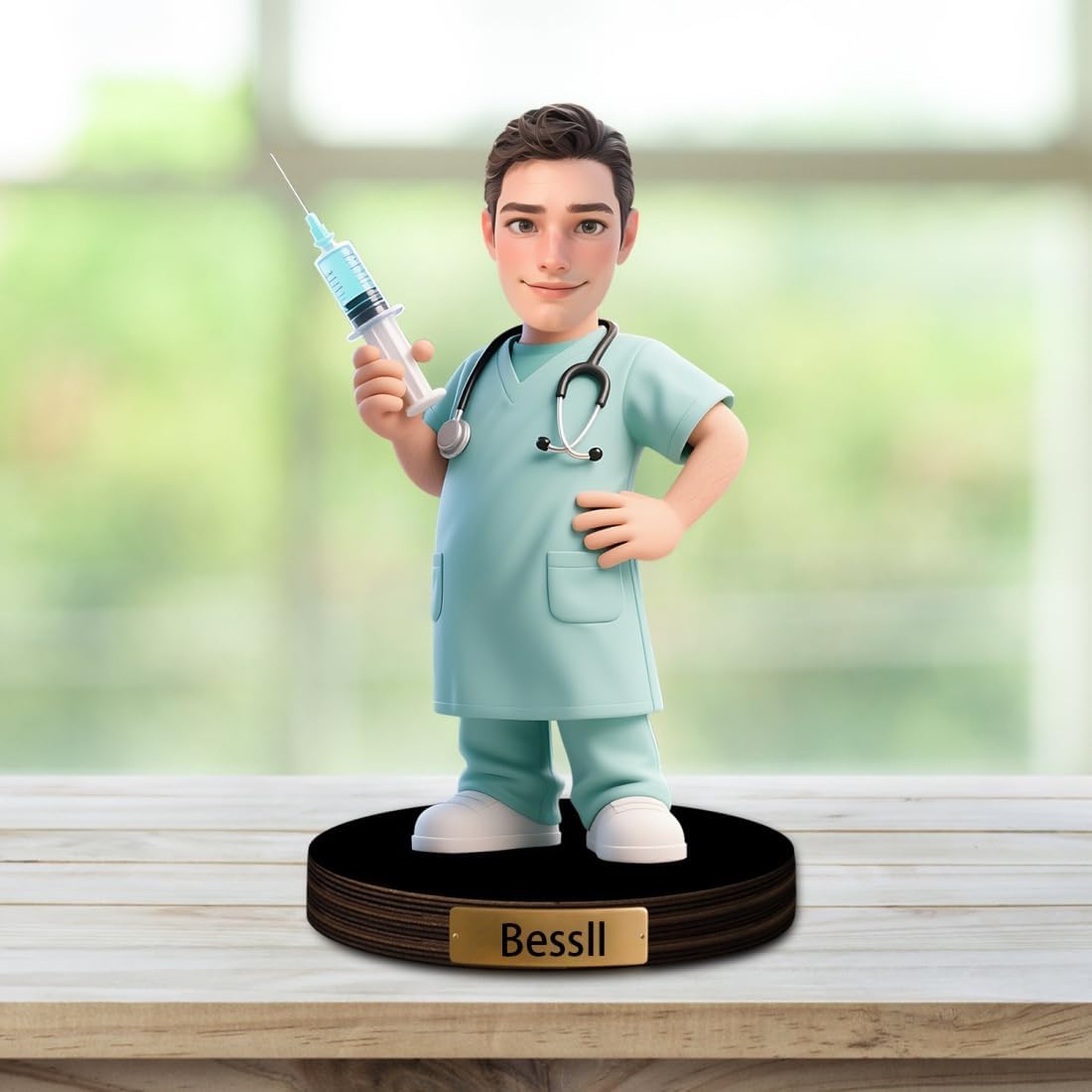 Personalized Cartoon Doctor Sculpture Ornament Sign Custom Men Doctor Office Decor Plaque Funny Doctors Portrait Desktop Figurine Name Desk Plaque Gift for Man Doctor Xmas Birthday,03