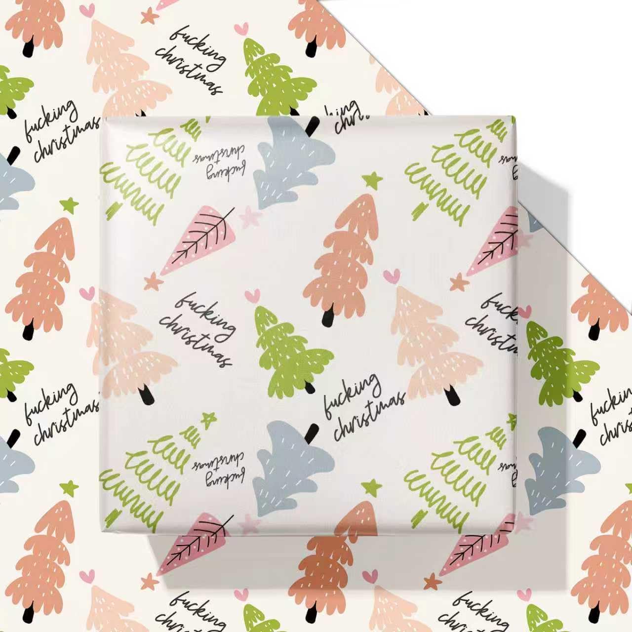 Dtiafu Funny Christmas Tree Wrapping Paper Fuxking Christmas Gift Wrap Paper Bulk Folded Flat Inappropriate Words for Women Men Adult Grandma Holiday Birthday (6 Pack)