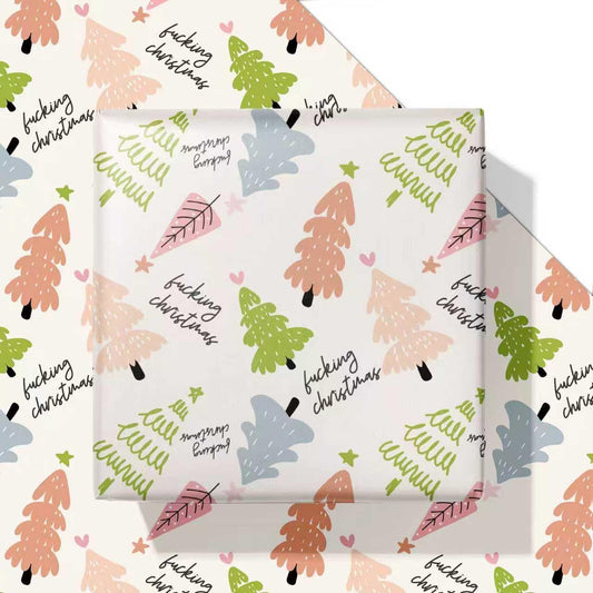 Dtiafu Funny Christmas Tree Wrapping Paper Fuxking Christmas Gift Wrap Paper Bulk Folded Flat Inappropriate Words for Women Men Adult Grandma Holiday Birthday (6 Pack)