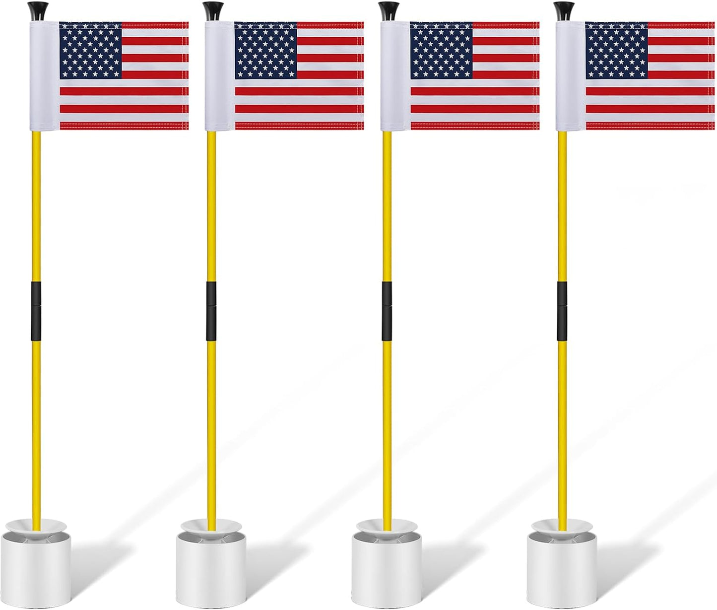 Meooeck 4 Pack Golf Flagstick 3ft Putting Green Pin Flag and Hole Cup Set for Yard Portable 2 Section Fiberglass Mini Golf Set for Driving Range Backyard, Double-side American Flag
