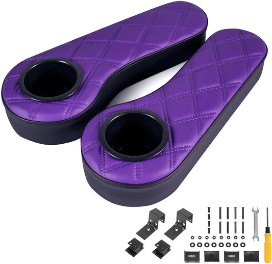 NOKINS Golf Cart Diamond Flip Armrest with Cup Holder, No Drilling Required, Golf Cart Folding Hinged Armrest, Inward Mount, for Club Car EzGo Yamaha Back Seat Kit