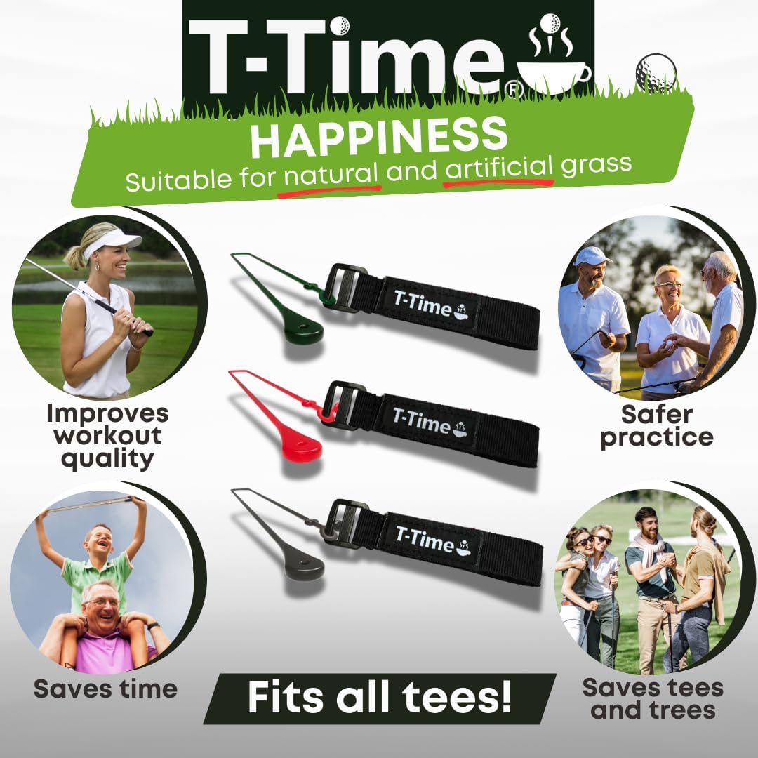 T-Time® Golf Tee Anchor Leash for Driving Range & Simulator Practice, New 2025 Improved Design, Indoor/Outdoor Use.