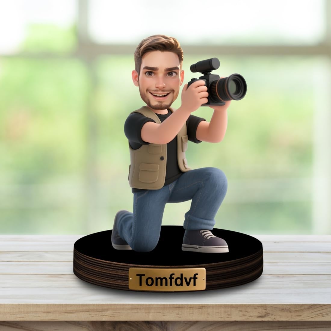 Personalized Cartoon Photographer Sculpture Ornament Sign Custom Funny Photo Figurine Desk Decor Plaque Photographer Face Office Decor Plaque Gift for Men Birthday Xmas Anniversary,02