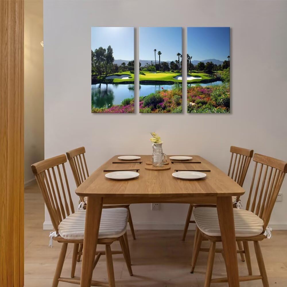 chenchenArt Indian Wells Golf Course Wall Art Pictures Golf Course Wall Decor for Living Room Bedroom Home Decoraitons Golf Artwork Canvas Prints Framed Ready to Hang(20''W x 40''H x3)