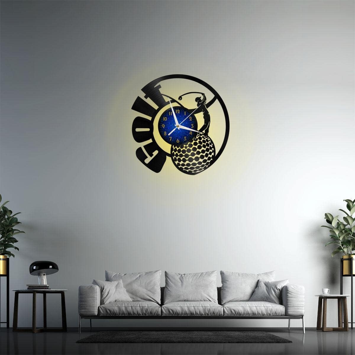 Generic Golf Club 12 Inch Vinyl Record Wall Clock - Silent, Creative, and Unique Clock for Living Room, Entryway, or Bedroom Decor Idea(12 inchs B with LED), Blue