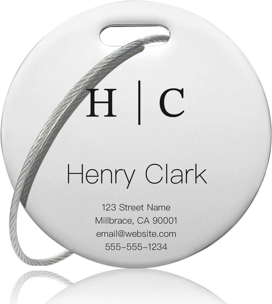 Personalized Luggage Tags for Suitcases - Stainless Steel Custom Luggage Tags for Backpacks & Bags, Sturdy, Waterproof & Heavy Duty (Silver/Round)