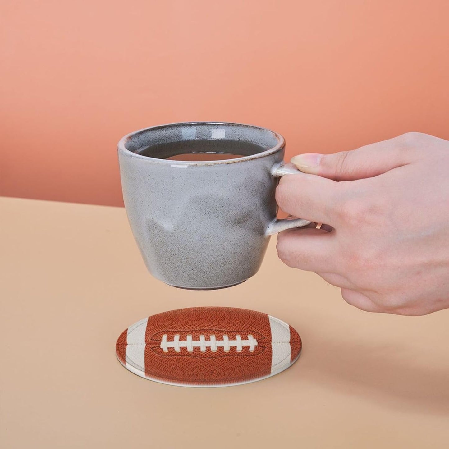 6 Pcs Football Drink Coasters with Holder Coasters for Drinks Coffee Table Home Decor Housewarming Gift