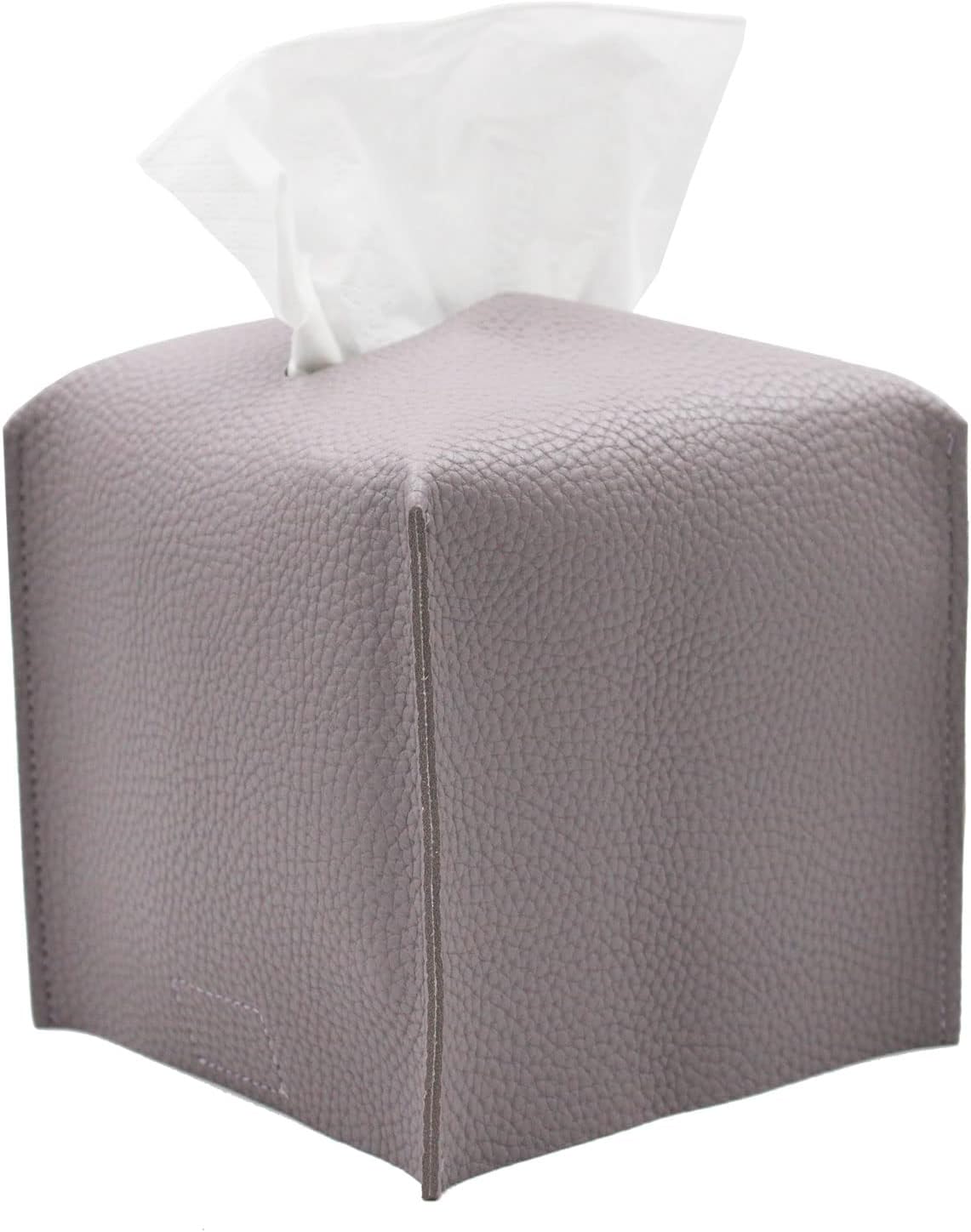 Livelab Tissue Box Cover, Square Decorative PU Leather Tissue Box Holder Modern Tissue Case Facial Paper Organizer Dispenser for Bathroom, Vanity Countertop, Night Stand, Desk 5X5X5'' | Light Purple