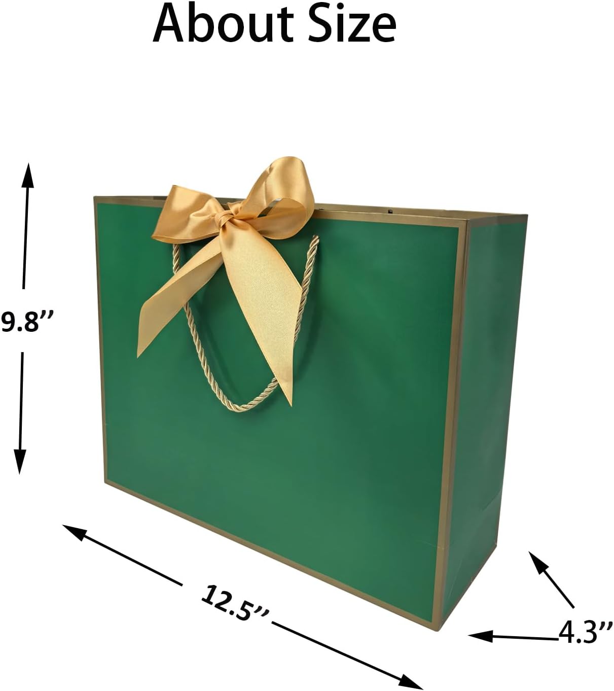 TKSBAG 12PCS Gift Bags Medium Size with Handles, 12.5 x 9.8 x 4.3 In Green Gold Thank You Bags with Bow Ribbon for Wedding, Birthday, bridesmaid, Party Favors, Thanksgiving, Christmas