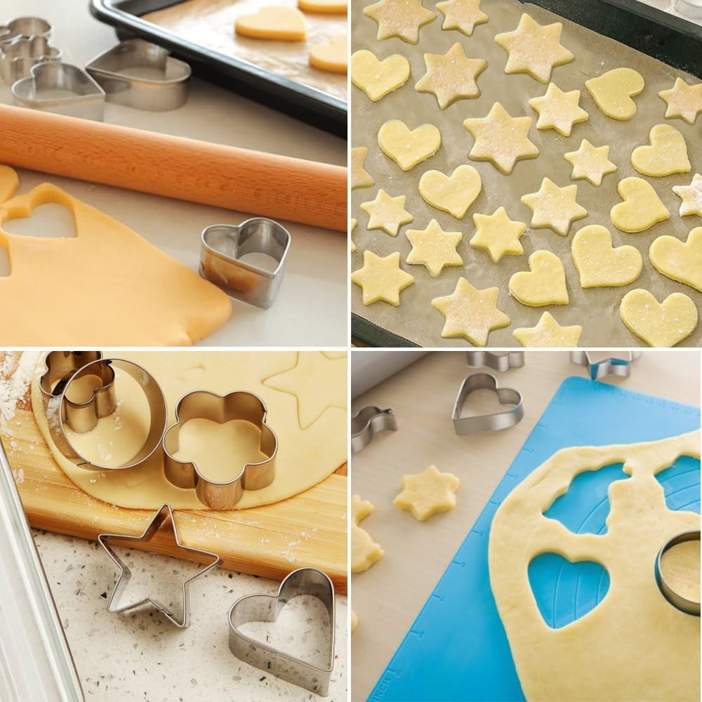 30Pcs Mini Cookie Cutter Set with Box, Small Stainless Steel Fruit Veggie Tiny Polymer Clay Cutters for Kids, Geometric Set for Biscuit Mold