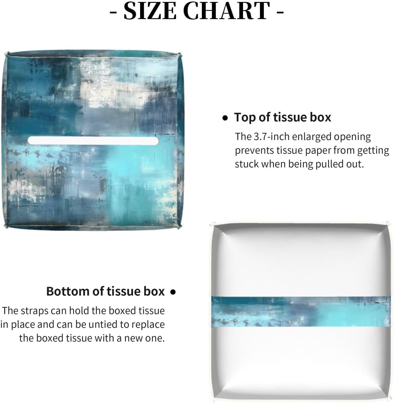 Tissue Box Cover Teal Turquoise Art Texture Square PU Leather Tissue Box Holder for Car Bathroom Bedroom Desk Tabletop Decor