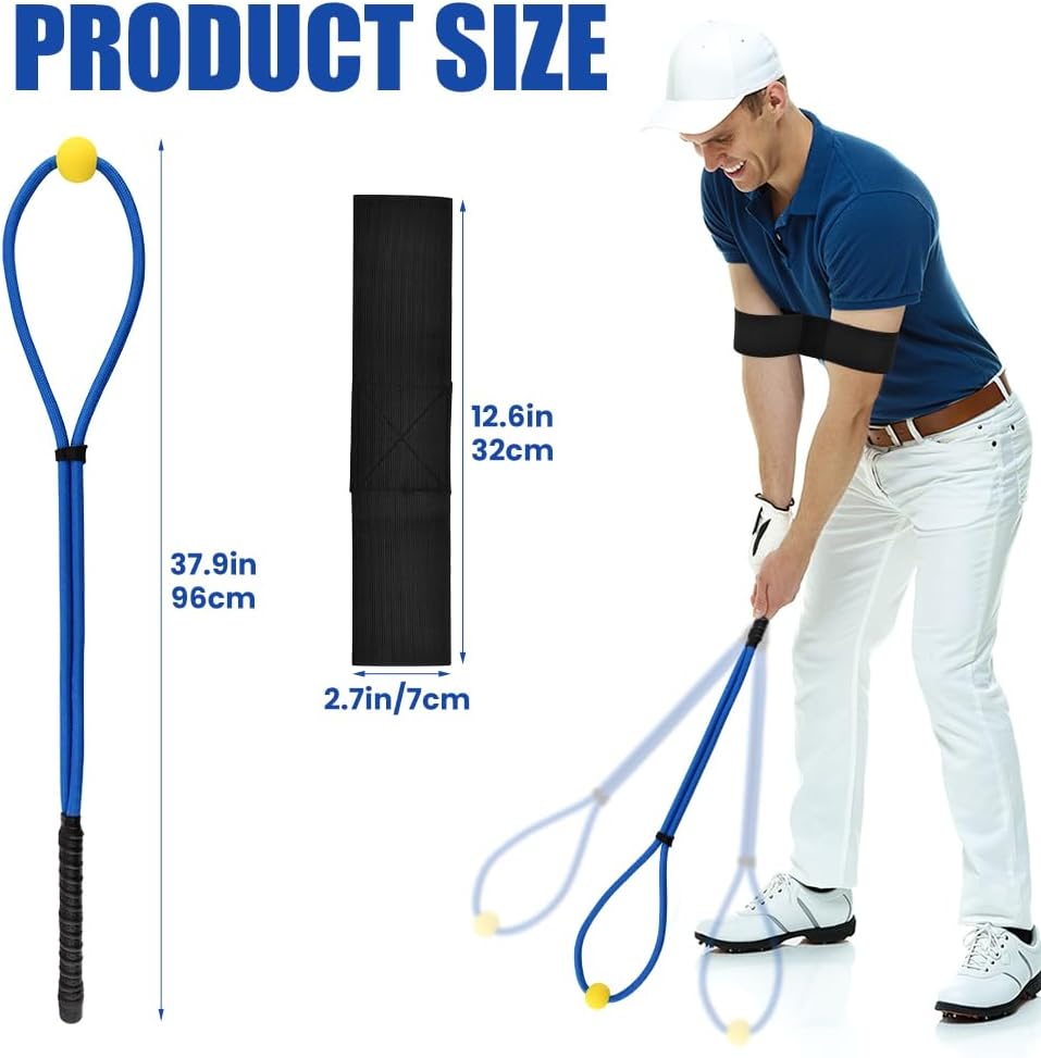 Golf Rope Swing Trainer Set, Golf Swing Training Aid to Improve Speed, Tempo, Rhythm, Flexibility and Strength, Included Correcting Arm Band&Rope Trainer with Weighted Ball