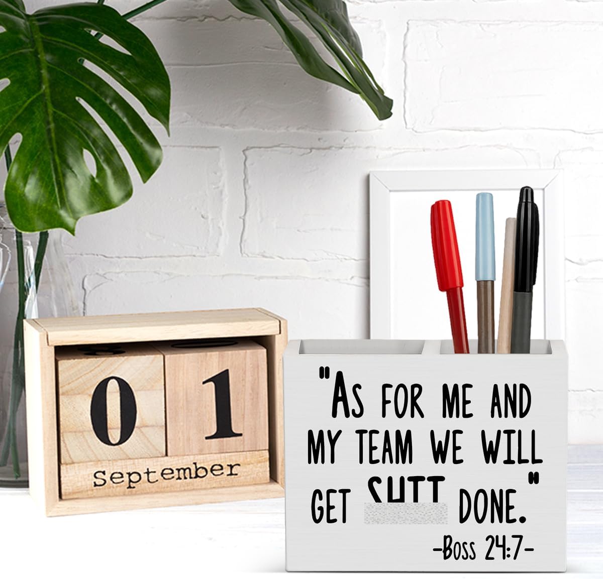 Bosses Day Gifts for Women Men Manager Funny Office Decor for Women Wooden Pencil Holder National Boss Day Decorations Gifts for Supervisor Leader Men HR Coworker Manager Office Desk Decor A 04