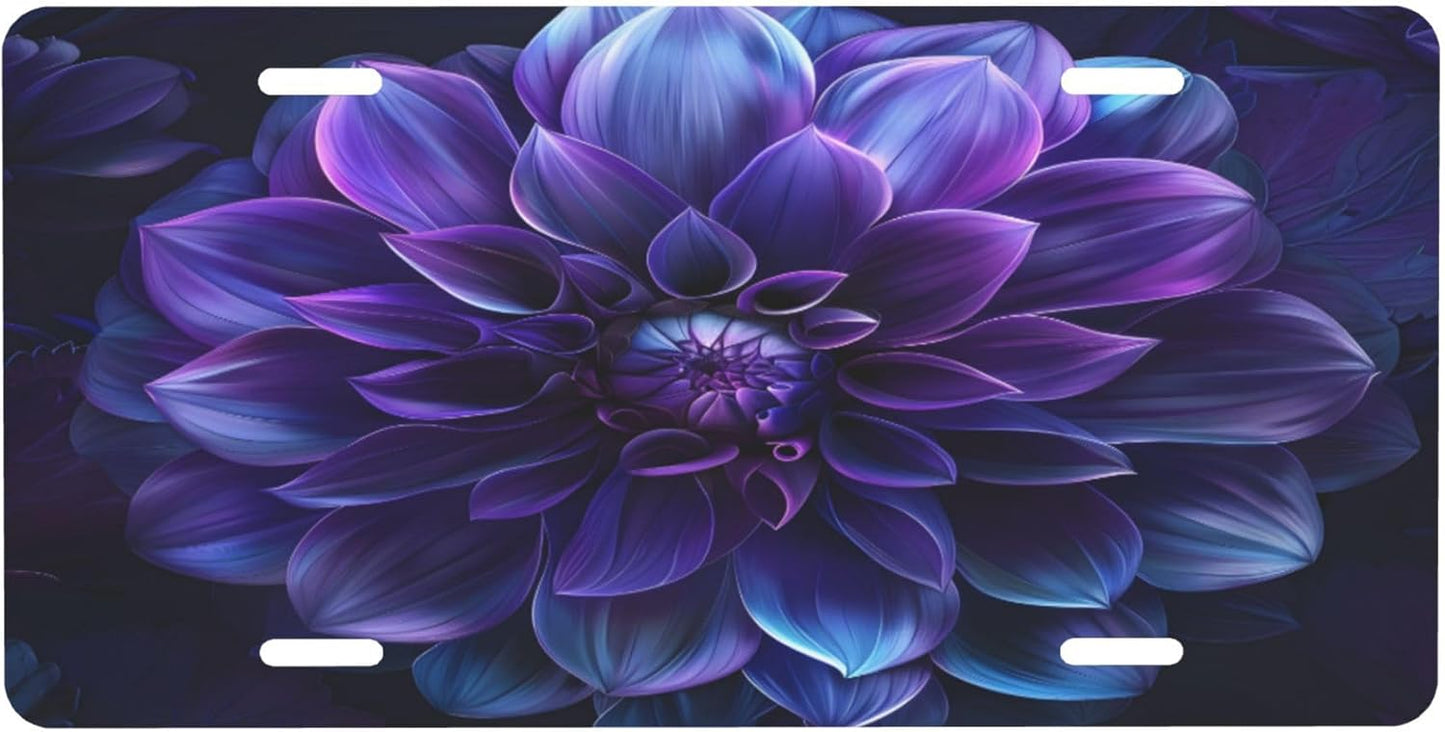Flower Purple Beautiful License Plate Funny Aluminum Front License Plates Decorative Waterproof Rust-Free Metal Car Plate Covers for Women Men Car Tag Accessories fit Truck SUV Rv 12 X 6 Inch