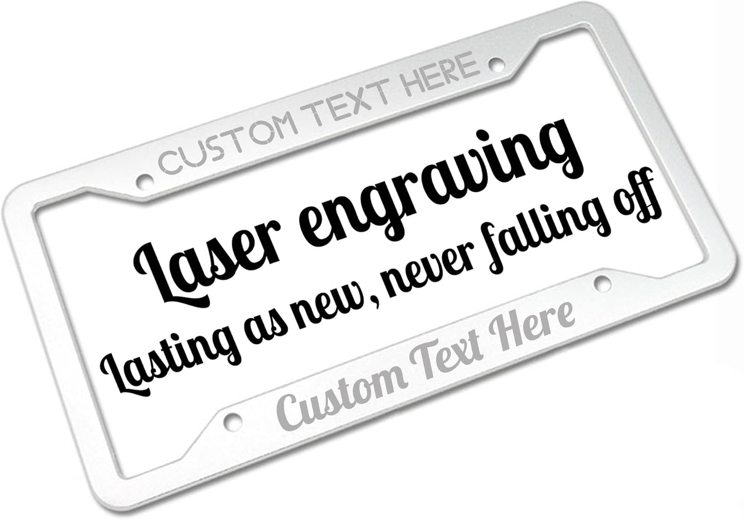 Custom Personalized Metal Engraved Standard Size License Plate Frame,Funny Car Auto Truck Message Plate Holder for Men Women,Silver Text (Silver)