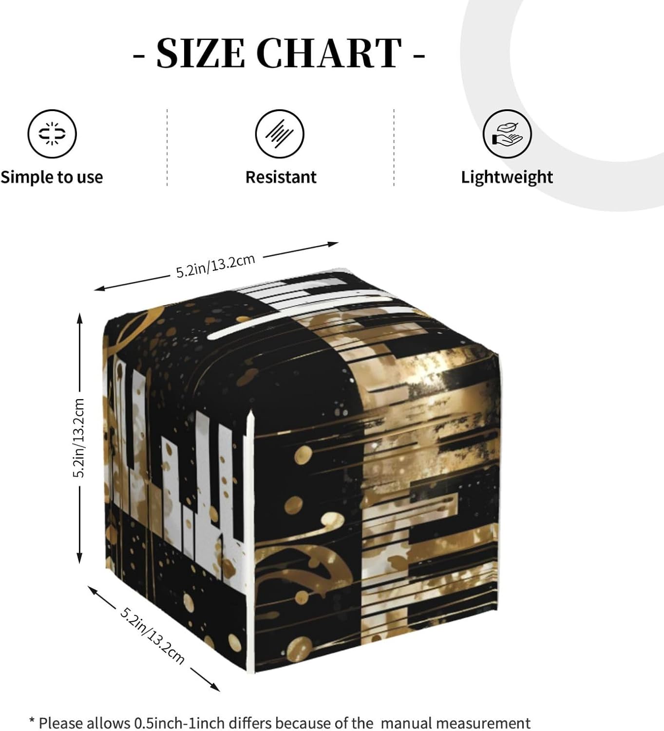 Tissue Box Cover Golden Music Notes Piano Keys Square PU Leather Tissue Box Holder for Car Bathroom Bedroom Desk Tabletop Decor