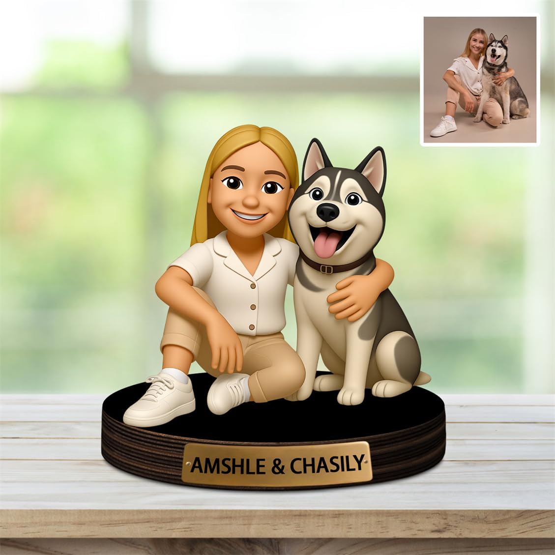 Personalized Pet Photo Cartoon Desktop Decor Custom 2D Picture Portrait Figurine Plaque with Name Cat Dog Owner Acrylic Sculpture Desk Sign Ornament for Men Women Family Couple Christmas Birthday