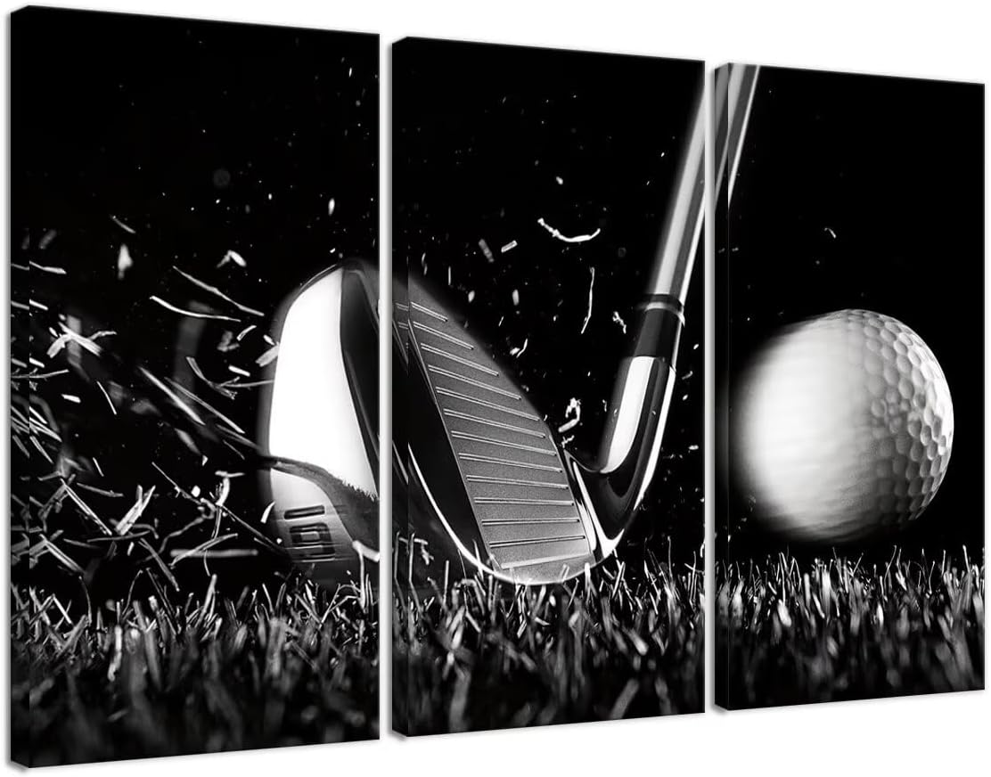 chenchenArt Black and White Golf Wall Art for Living Room Bedroom Home Decorations Golf Wall Decor for Office Golf Pictures Posters Canvas Prints Modern Artwork Framed Ready to Hang(12''W x 24''H x3)