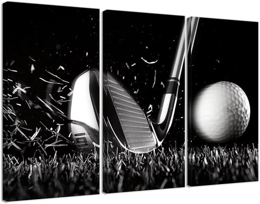 chenchenArt Black and White Golf Wall Art for Living Room Bedroom Home Decorations Golf Wall Decor for Office Golf Pictures Posters Canvas Prints Modern Artwork Framed Ready to Hang(14''W x 28''H x3)