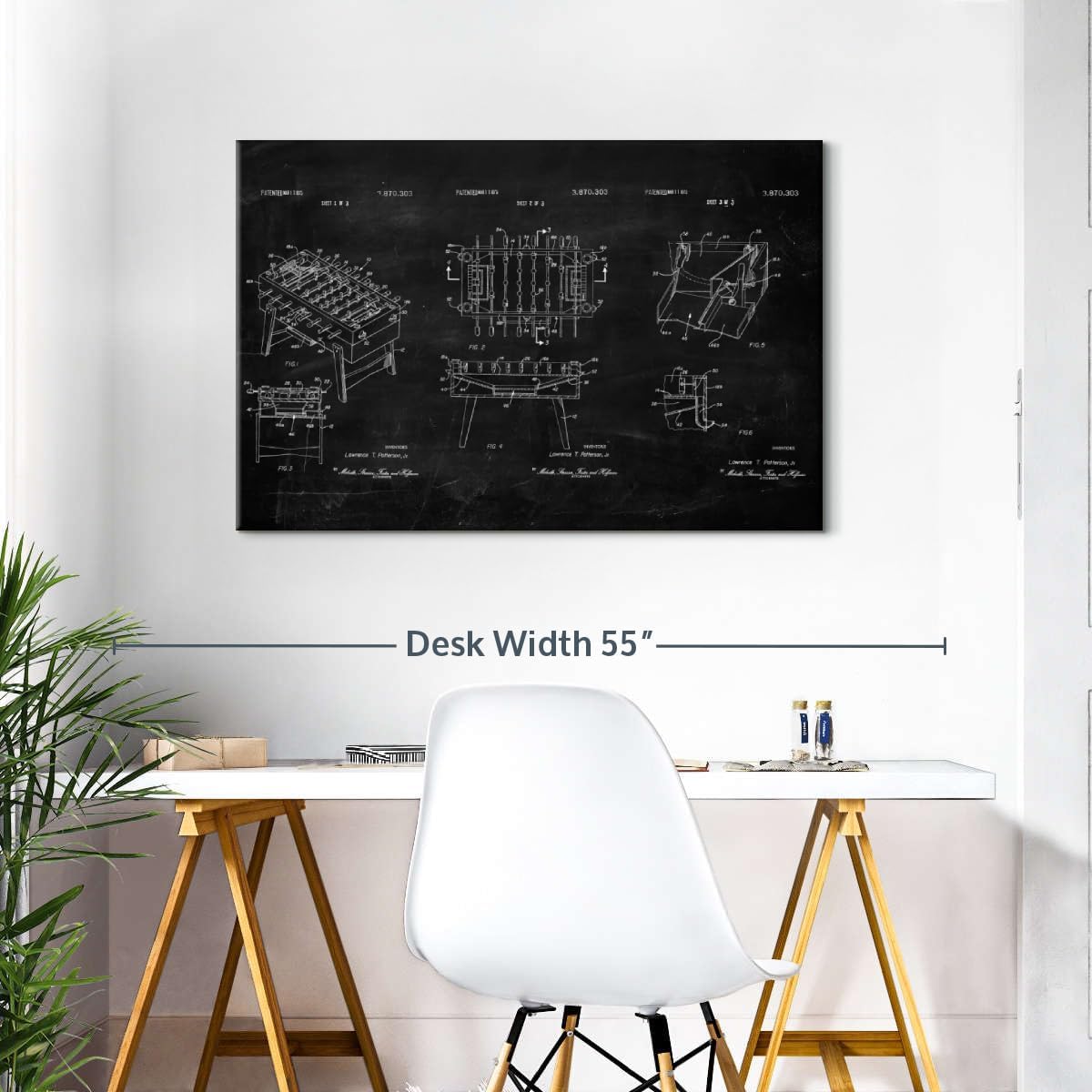 ElephantStock Soccer Table BW Patent Wall Art - Horizontal Wrapped Canvas - 1-Piece Living Room Wall Decor - Soccer Digital Art Canvas Print - Black and White Decor - 39" X 26"