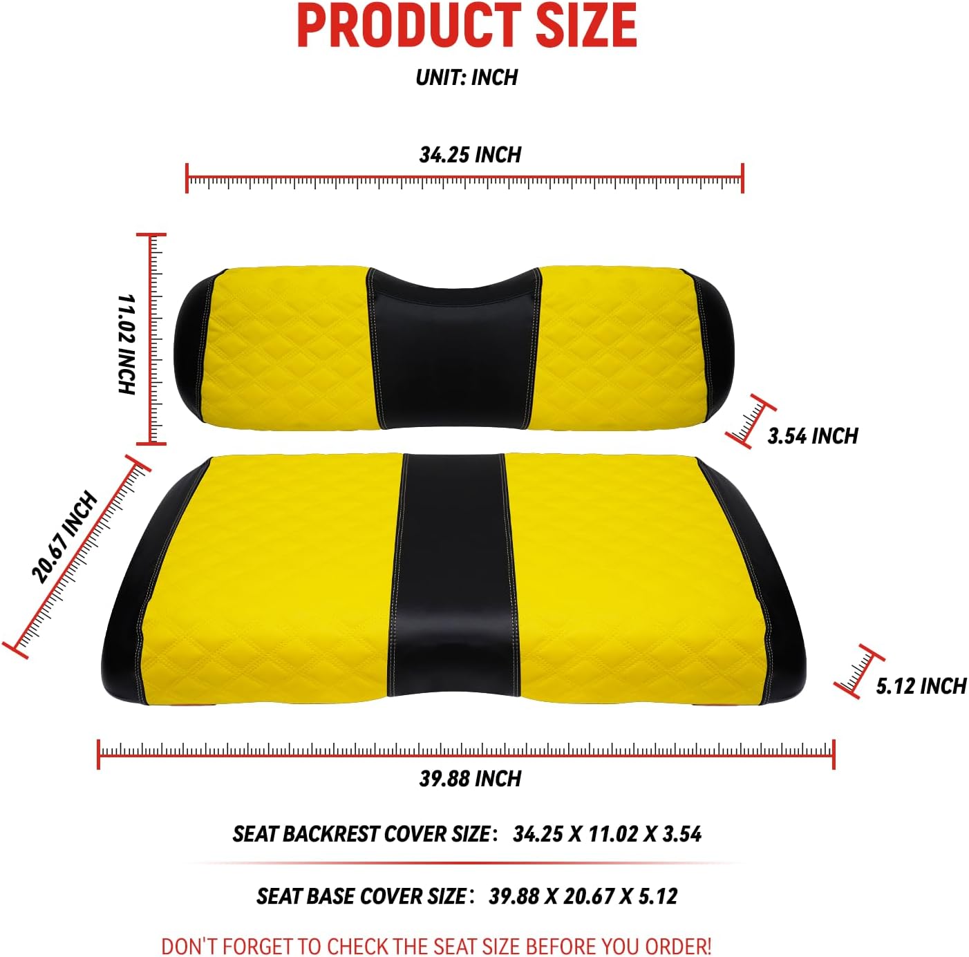 Golf Cart Seat Covers for EZGO RXV 2008 Up Front OEM Universal Seat Cushion, Marine Grade Vinyl Leather EZGO RXV Seat Covers/Easy to Install-Yellow (2PCS)