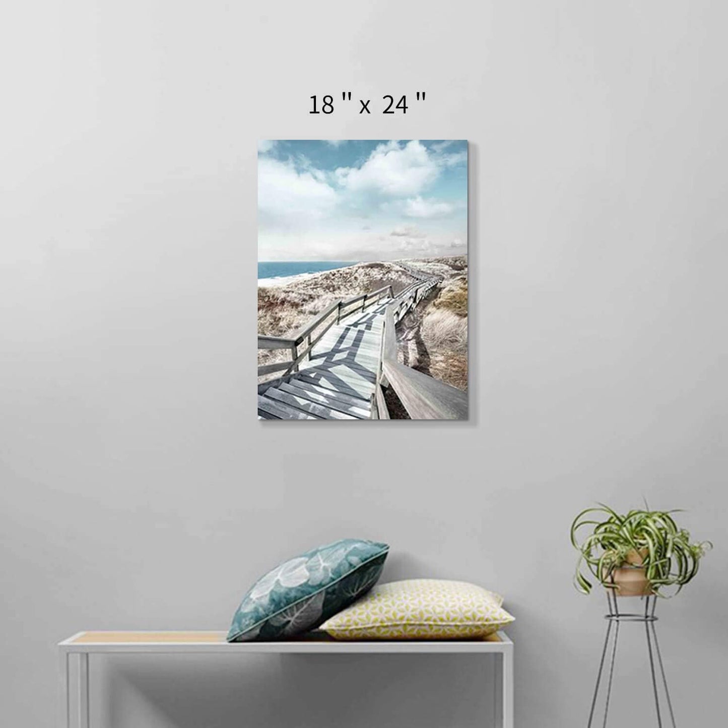 Beach Pier Canvas Wall Art: Boardwalk Stair Picture Graphic Art Painting for Wall Decor(18''x24'')