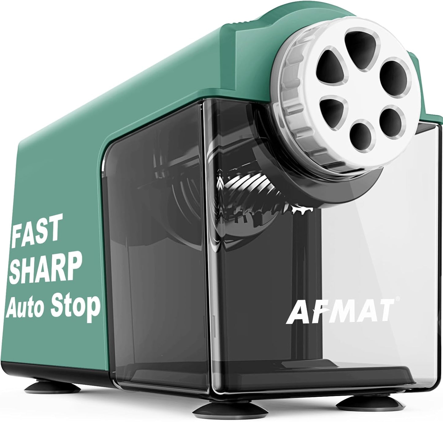 AFMAT PSX4 Electric Pencil Sharpener for 6-11mm Pencils, 6 Holes, Heavy Duty Pencil Sharpener for Classroom, Auto Stop Pencil Sharpeners Plug in, 10,000+ Sharpenings, Save Colored Pencils, Green