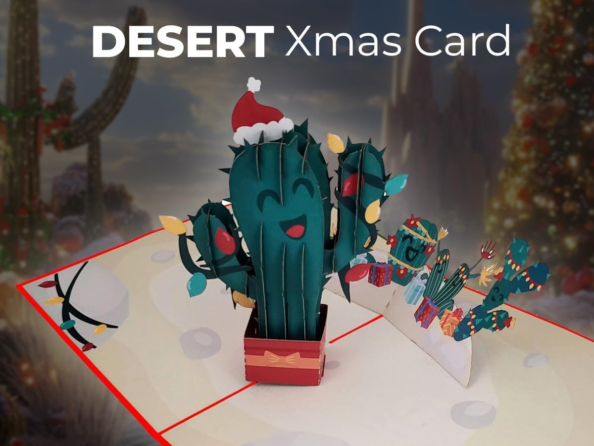 iGifts And Cards Christmas Cactus Pop-Up 3D Card – Funny Holiday Greeting for Summer Xmas, Warm Climate Celebrations, Happy Holidays Fun Wishes, Best Friends & Neighbors – 5" x 7"