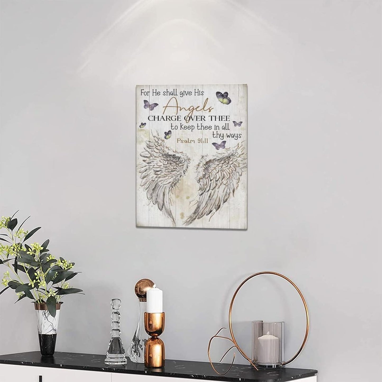 Scripture Psalm 91 Wall Art Christian Angel Wings Pictures Wall Decor Bible Verse Canvas Painting Print Artwork Abstract Modern Home Decorations Framed Ready to Hang for Office Living Room 12"x16"