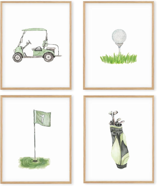 Boat Wades Golf Nursery Decor Unframed Wall Art Prints,Golf Flag Posters & Prints For Home Boy Room Decor,Green Sports Nursery Posters Pictures 8x10 Set Of 4