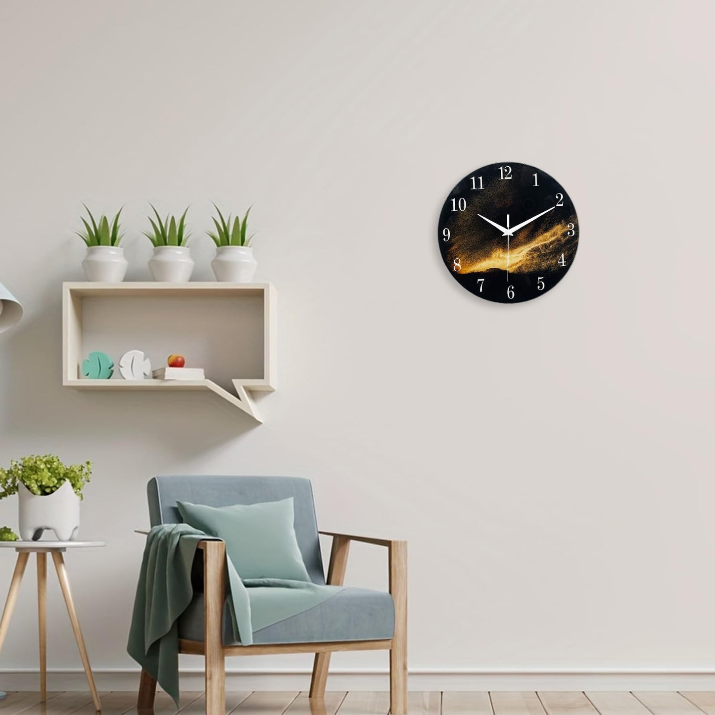 Black Wall Clock for Living Room 14 Inch Glass Analog Wall Clock Battery Operated Silent Clock for Bedroom Office
