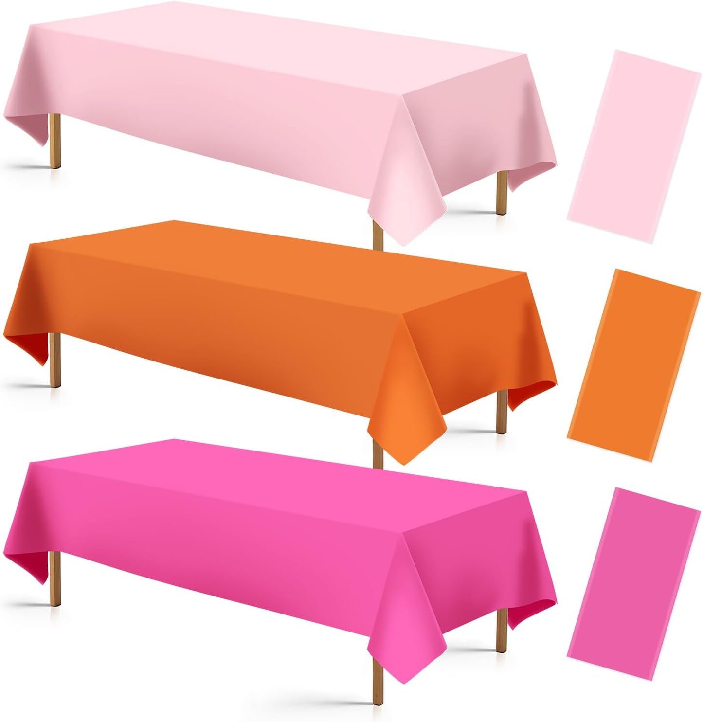 Grencian 3 Pack Pink and Orange Plastic Tablecloth Party Decorations Hot Pink and Orange Disposable Tablecloth Rectangle Table Cloth for Tequila Sunrise Sunset Birthday Party Decorations 54x108 Inch