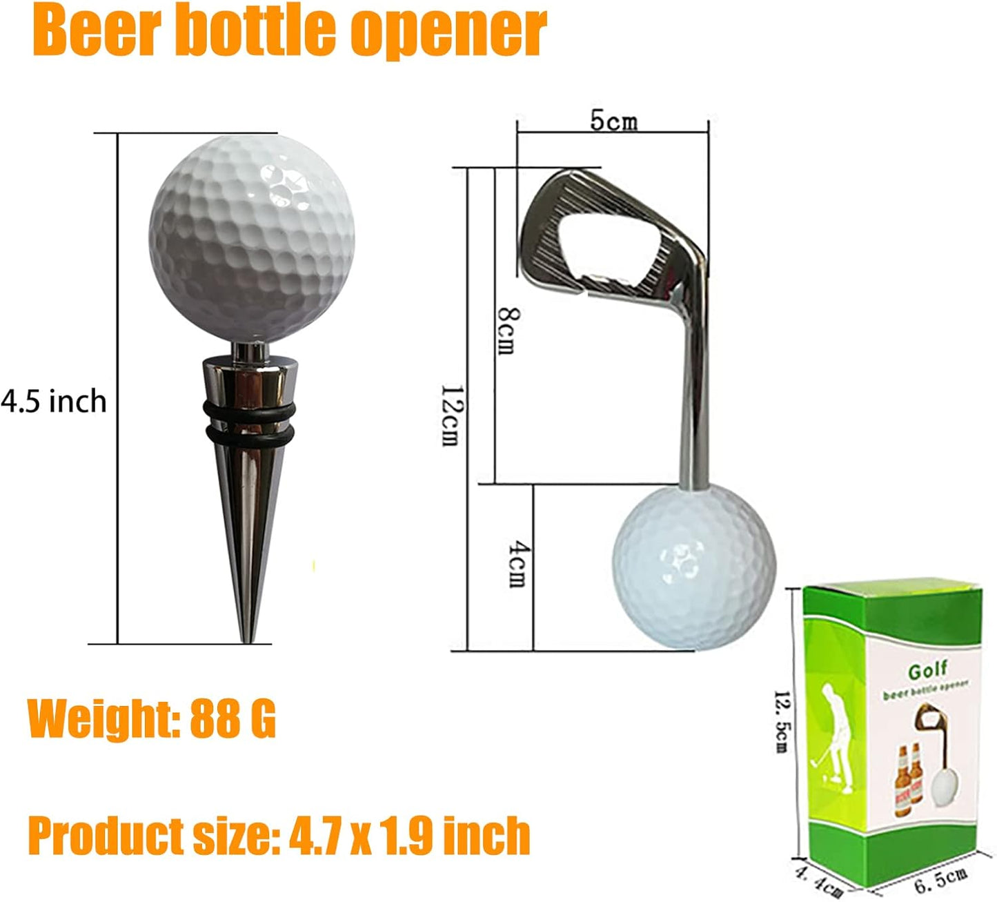 Golf Ball Wine Stoppers - Opener & Bottle Stopper Set of 2, Decorative Top, Ideal Gift for Golf & Wine Lovers (Silver)