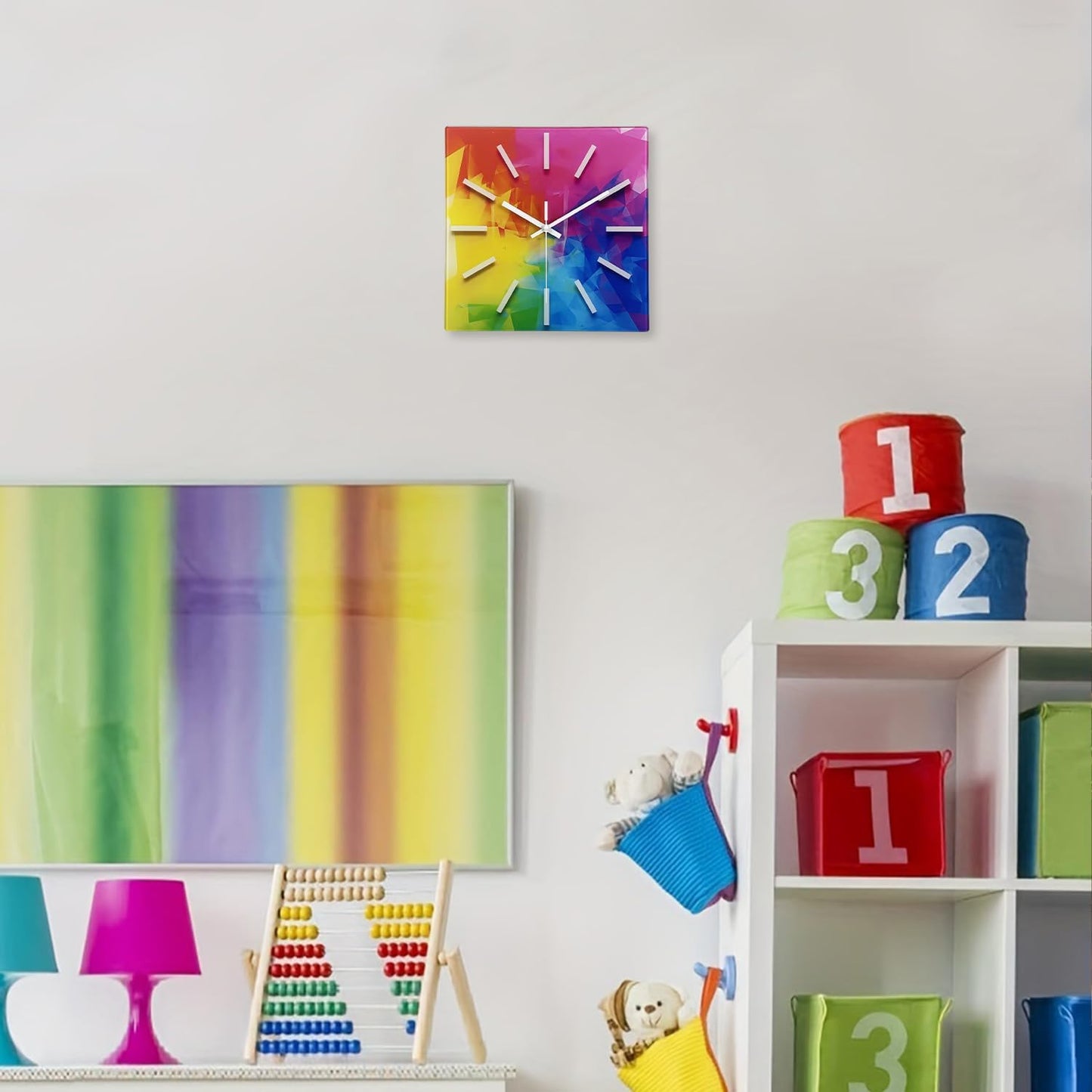 Square Glass Wall Clock Silent Analog Wall Clocks Battery Operated 14 Inch Colorful Wall Clock for Kitchen