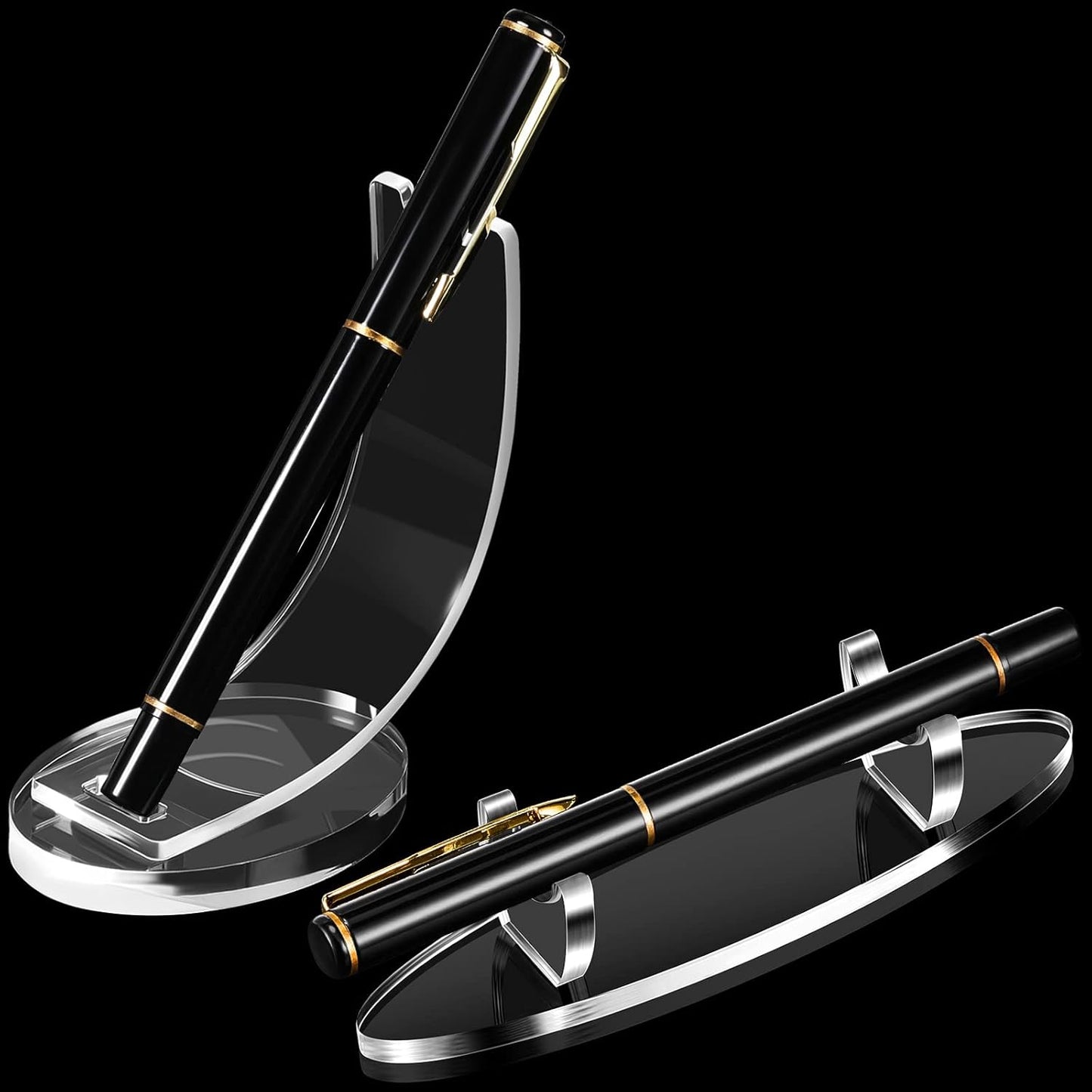 Spakon 2 Pieces Acrylic Pen Holder Display Stand Pencil Display Holder Fountain Pen Ballpoint Rack Desk Pencil Wand Showcase, Paintbrush Drying Rack for Home Office(Transparent)