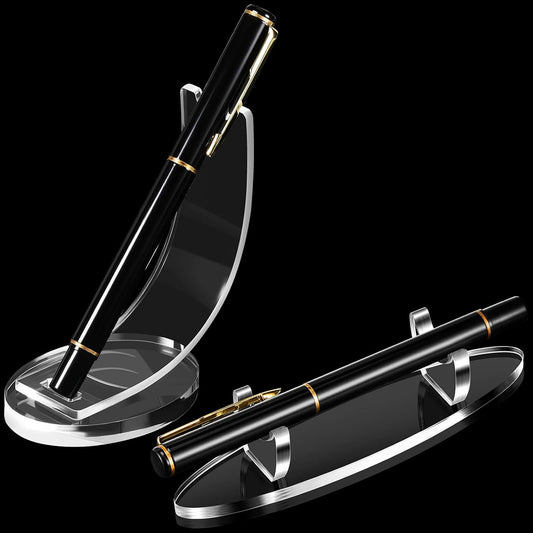 Spakon 2 Pieces Acrylic Pen Holder Display Stand Pencil Display Holder Fountain Pen Ballpoint Rack Desk Pencil Wand Showcase, Paintbrush Drying Rack for Home Office(Transparent)