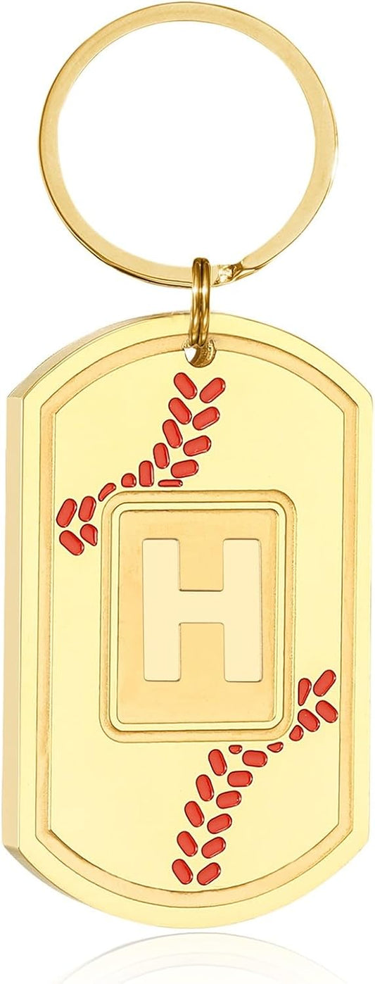 Initial Keychain Gifts for Men,Baseball Dog Tag Mens Keychains for Men Him Dad