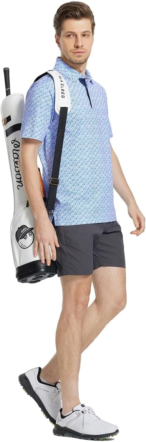 M MAELREG Mens Golf Shirt Short Sleeve Dry Fit Print Moisture Wicking Performance Patterns Collared Polo Shirt