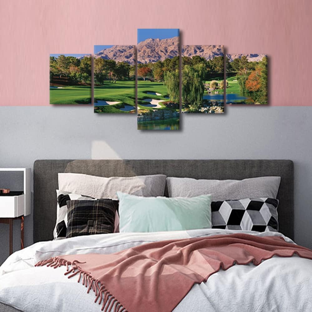 5 Panel American Nevada Wall Art Canvas Prints Shadow Creek Golf Course Home Decor Pictures Modern House Decor for Living Room Bedroom Office Wall Decorations Painting Framed Ready to Hang - 50"Wx24"H