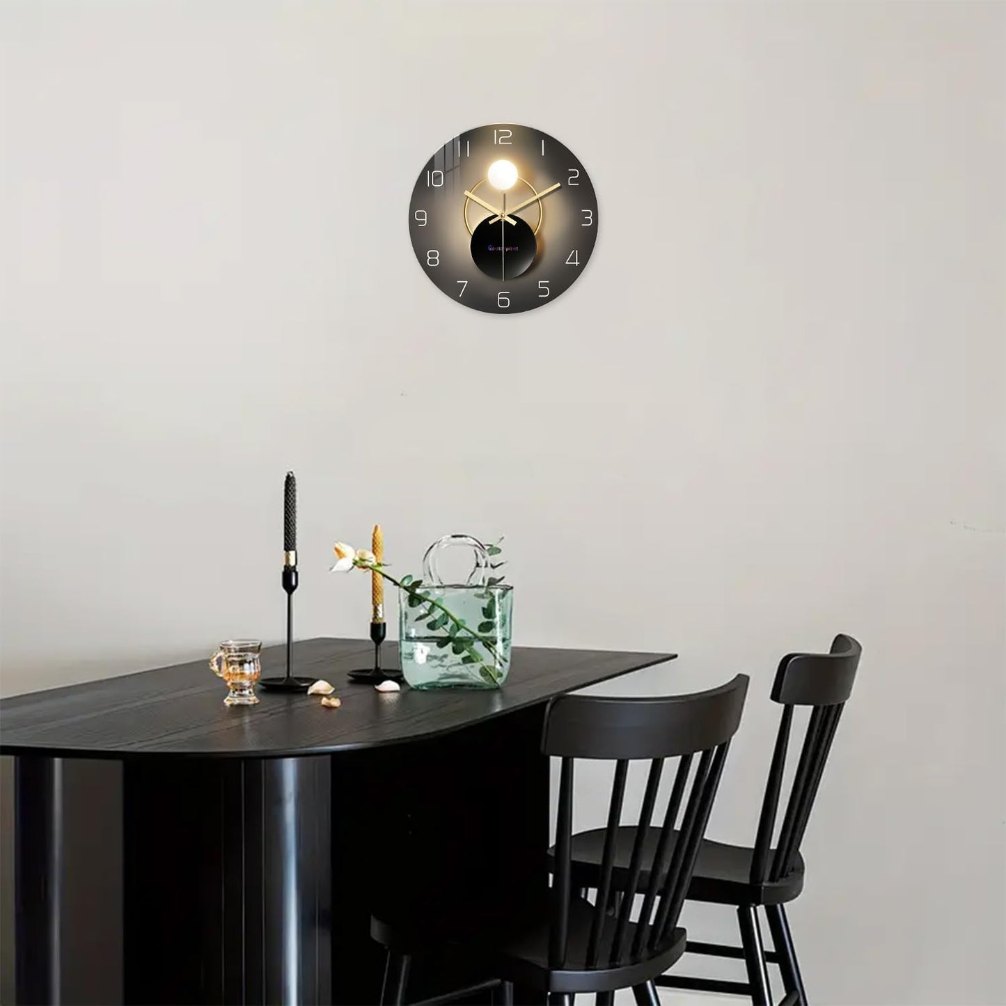 Black and Gold Wall Clock for Kitchen Glass Decorative Wall Clocks Battery Operated 12 Inch Round Silent Wall Clock Non Ticking