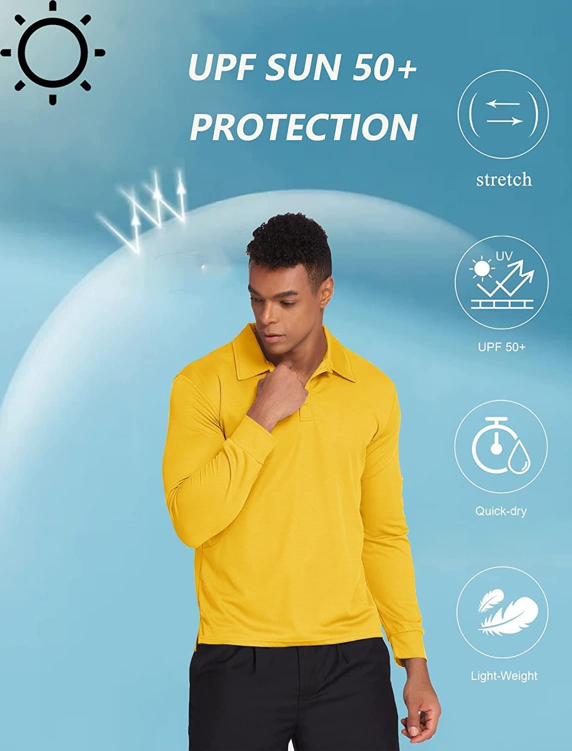 Deyeek Men's Polo Shirts Long Sleeve Golf Polo Shirts for Men Quick Dry UPF 50+ Sun Protection Polos Casual Collared Shirts