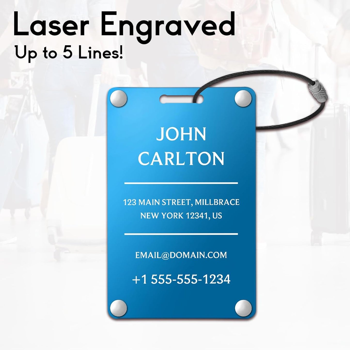 Personalized Luggage Tags for Suitcases - Aluminum Custom Luggage Tags for Backpacks & Bags, Sturdy, Waterproof & Heavy Duty (Blue/Card-Sized)