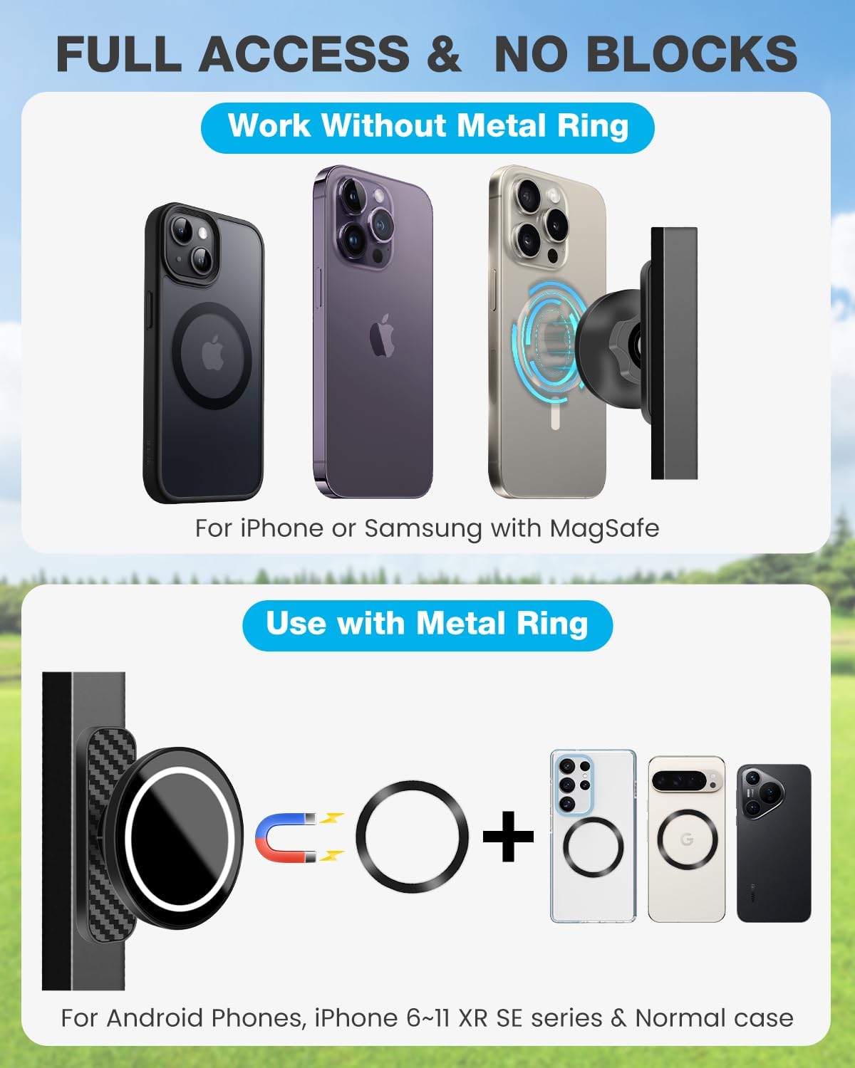 MENOLY Magnetic Golf Cart Phone Holder Compatible with EZGO, Club Car, Yamaha,Golf Cart Phone Mount Fits with iPhone 16 15 14 13 12 Pro Max Plus, Galaxy, Google Golf Cart Accessories Gift for Men