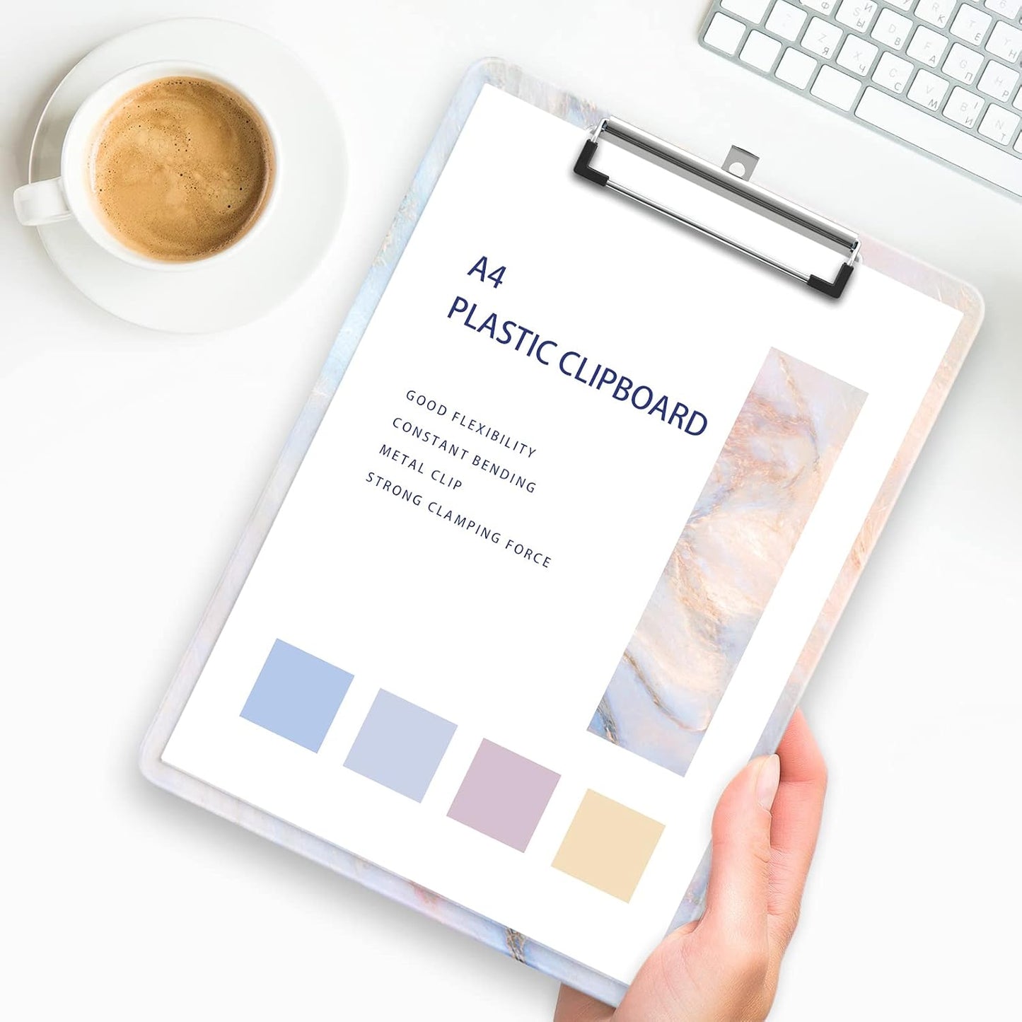 Plastic A4 Clipboards, Cute Clip Board Stardard Letter Size 9 x 12.5 in, Office Decorative for Students Women Men and Kids, Cute Marble