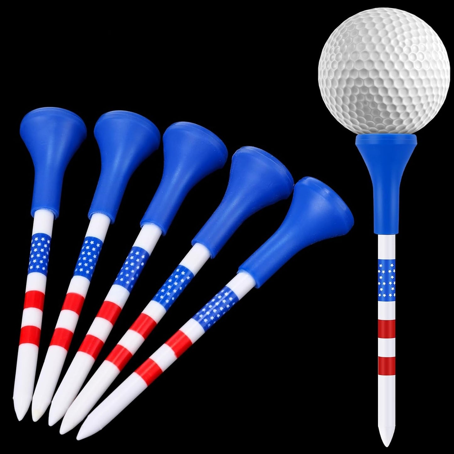 Realspring Plastic Golf Tees Bulk 3 1/4" Unbreakable American Flag Long Golf Tees with Reduce Side Spin and Friction for Men