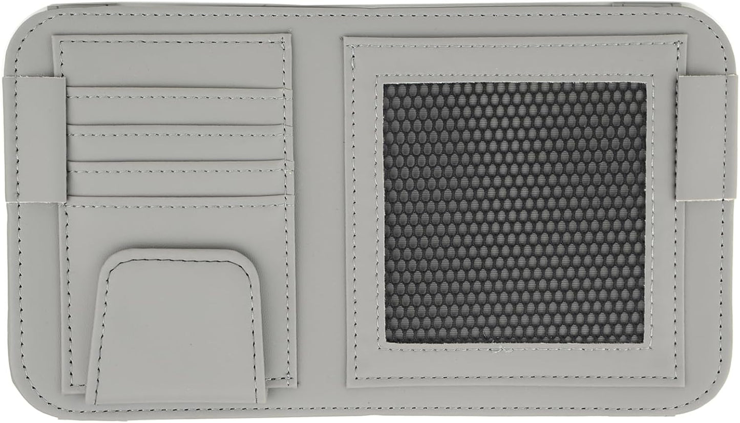 Leather Sun Visor Organizer for Truck, Sunglasses Holder, Cards Sleeve Pockets Organizer, Visor Document Holder for Registration License, Drving License, Insurance, Cards, Pen, Key