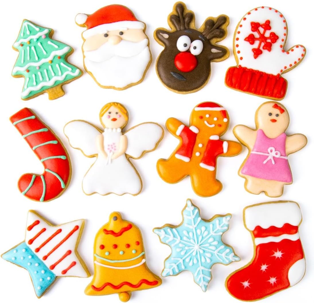 Christmas Cookie Cutters Set, 12 Pieces Stainless Steel Metal Christmas Cookie Cutters Shapes - Gingerbread Men,Christmas Tree,Snowflake, Candy Cane, Santa Face, Star and More