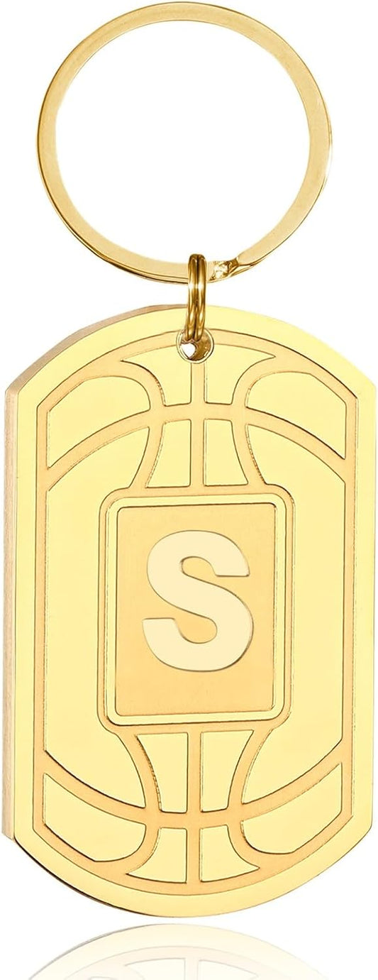 Initial Keychain Gifts for Men,Basketball Dog Tag Mens Keychains for Men Him Dad