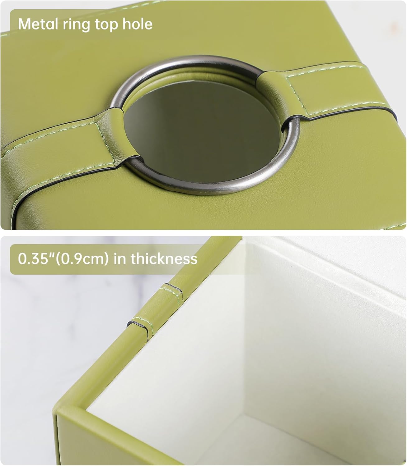 Square Tissue Box Cover, Luxury PU Leather Tissue Holder with Magnetic Closure (Green)