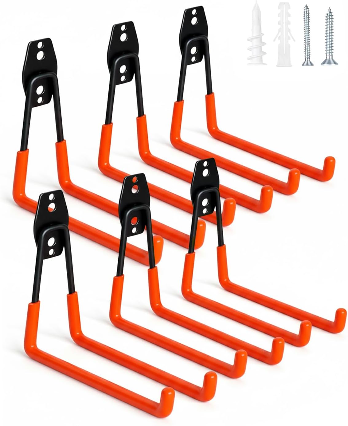 WMK 7.3'' Garage Hooks Heavy Duty Wall Hook, 6 Pack Garage Storage Hook, Wall Mount Utility Garage Hooks for Hanging Tools Bike Ladder (Orange)
